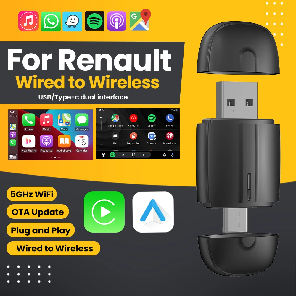 Neue 2-in-1-Dongle Android Auto Wireless Carplay USB Bluetooth Wifi Plug and Play Typ-C für Audi Benz Volvo VW Toyota Skoda Seat Image
