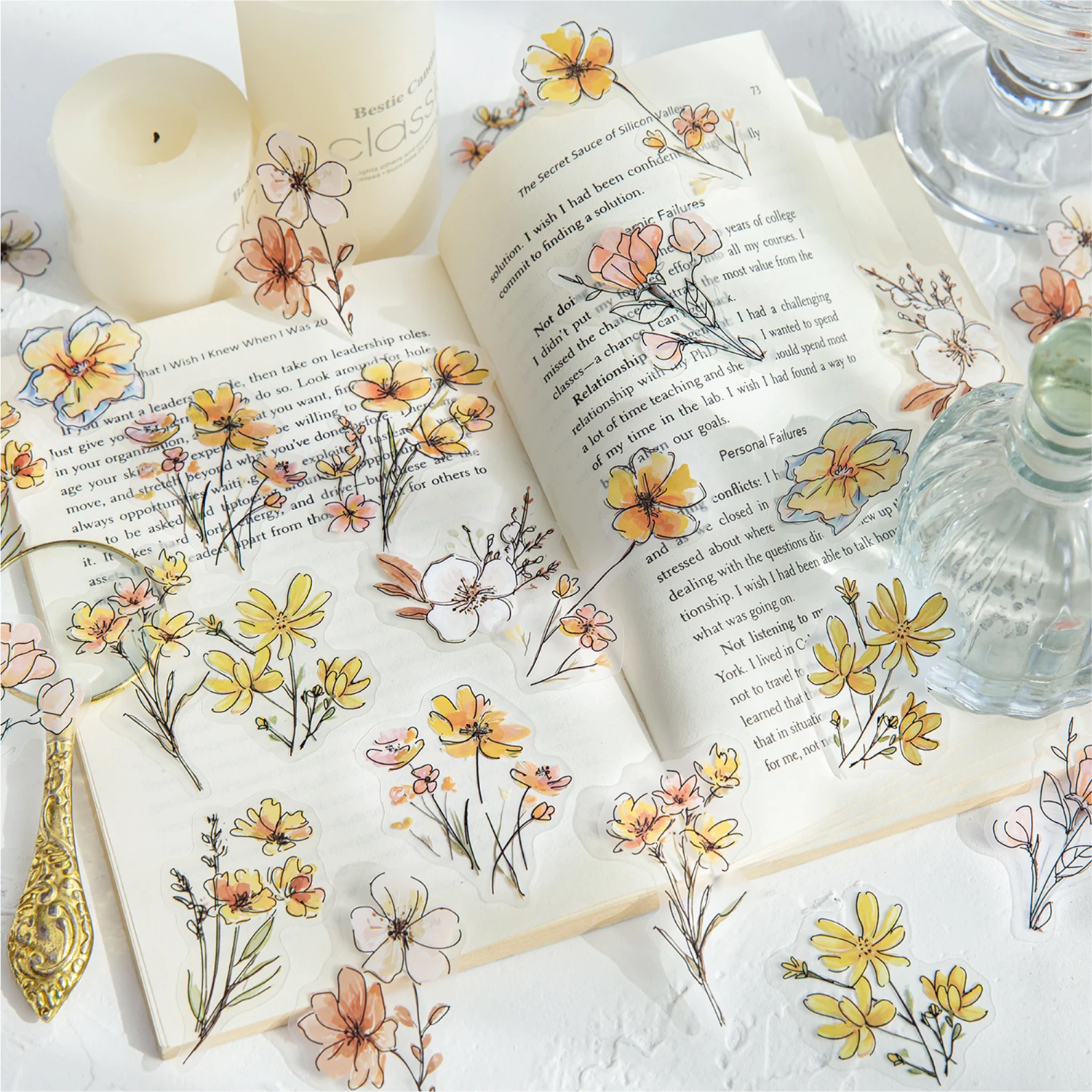 20 Stück Retro Pflanze Blume durchscheinende PET Aufkleber DIY Tagebuch Scrapbook kreative Planer Handbuch ästhetische Handwerk liefert Image