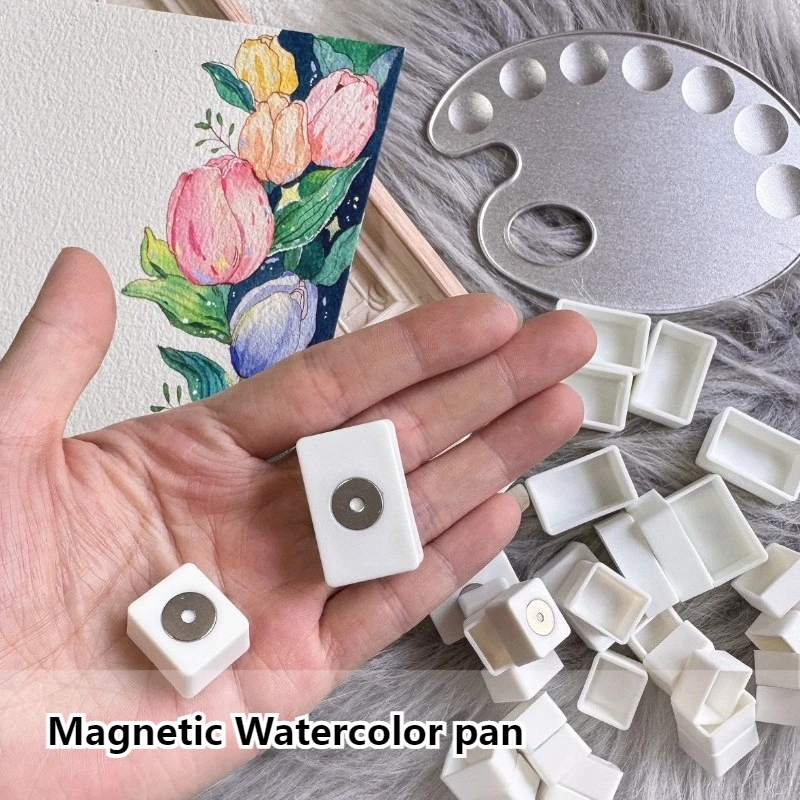 Tragbare halbe Pfanne / volle Pfanne, magnetische Aquarellpfannen, 2 ml / 3,5 ml, geeignet für Metallpaletten-Malwerkzeuge, Künstlerbedarf. Image