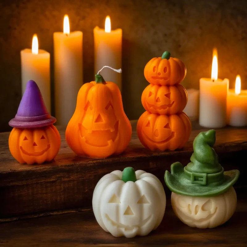 Halloween Kreative Kürbis Silikon Kerze Form Handgemachte Aroma Gips Harz Form Teufel Kürbis Kerze Machen Liefert Image