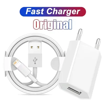 EU Plug USB Fast Charger For iPhone X XR XS 11 12 mini 13 Pro Max 6 6S 7 8 14 Plus SE 5S Rapid Charging USB Cable 1m 1.5m 2m Set