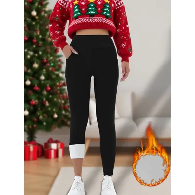 Women's High Waisted Fleece-Lined Leggings With Pockets Thick Soft Tummy Control Workout Yoga Thermal Warm Pants for Cold Winter