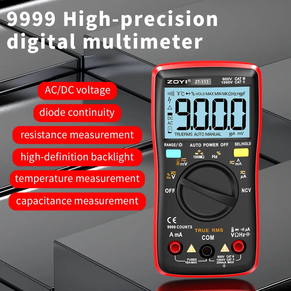 ZOYI ZT111 Multimeter mit automatischer Bereichswahl: 4-stellige hohe Genauigkeit | Brennsicher | Ideal für Geräte und elektrische Reparaturen Image