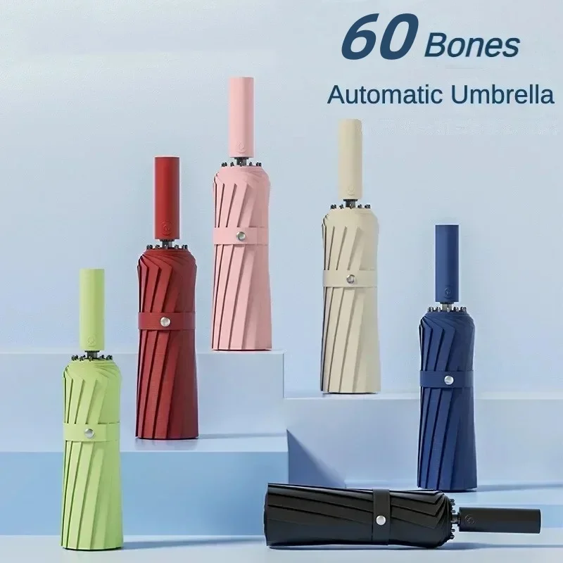Starker 12k 60Knochen großer winddichter Faltschirm für Männer Frauen vollautomatischer wasserdichter sonnenbeständiger UV-Regenschirm Luxus Regen UV 1Stk Image