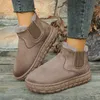 2025, Winter Frauen Kurze Plüsch Warme Schnee Stiefel Casual Schuhe Neue Wildleder Pelz Chelsea Stiefeletten Wohnungen Plattform Damen Schuhe