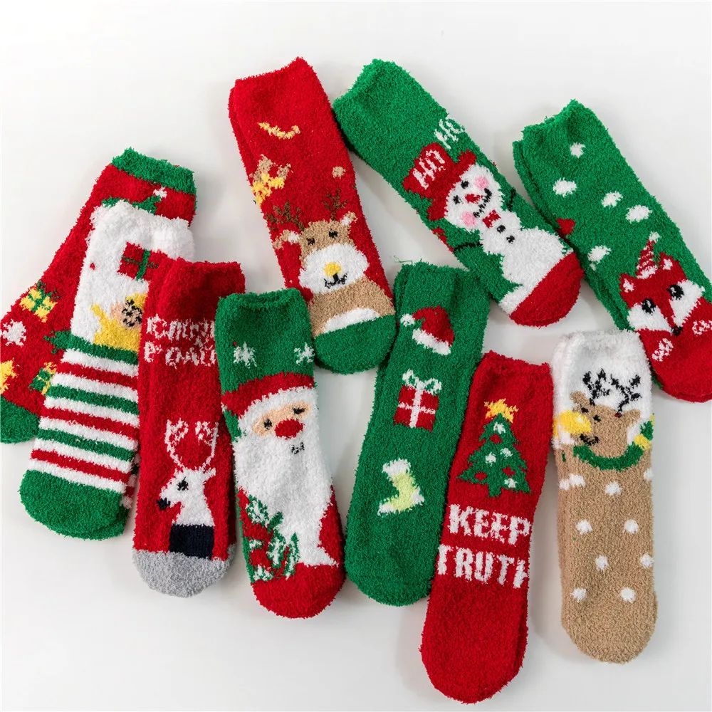 Winter Korallen Samt Weihnachten Socken frauen Weiche Verdickte Warme Cartoon Nette Santa Claus Kinder Weihnachten Geschenk Boden Schlaf Socken Image