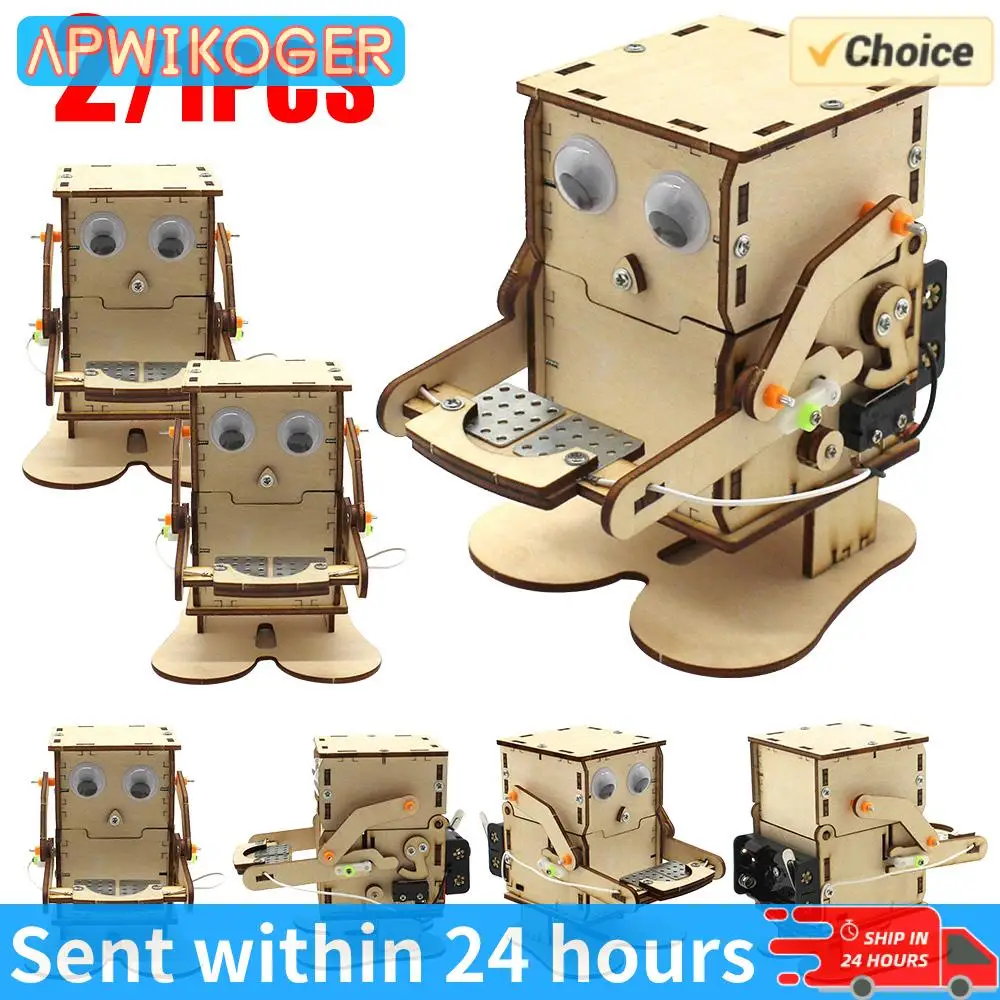 DIY Roboter Essen Münze Holz Modell Lehre Lernen Stamm Projekt Kit für Kind Wissenschaft Experiment Bildung Spielzeug Holz Montage Kit Image