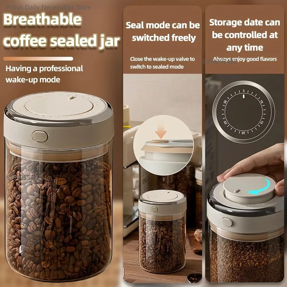 Vakuum-Kaffeebohnen-versiegeltes Glas in Lebensmittelqualität mit Datums-Tracker und Aufwachen von Bohnenventilen, Aufbewahrungsbehältern für Getreide, Snacks, Zucker, Tee Image