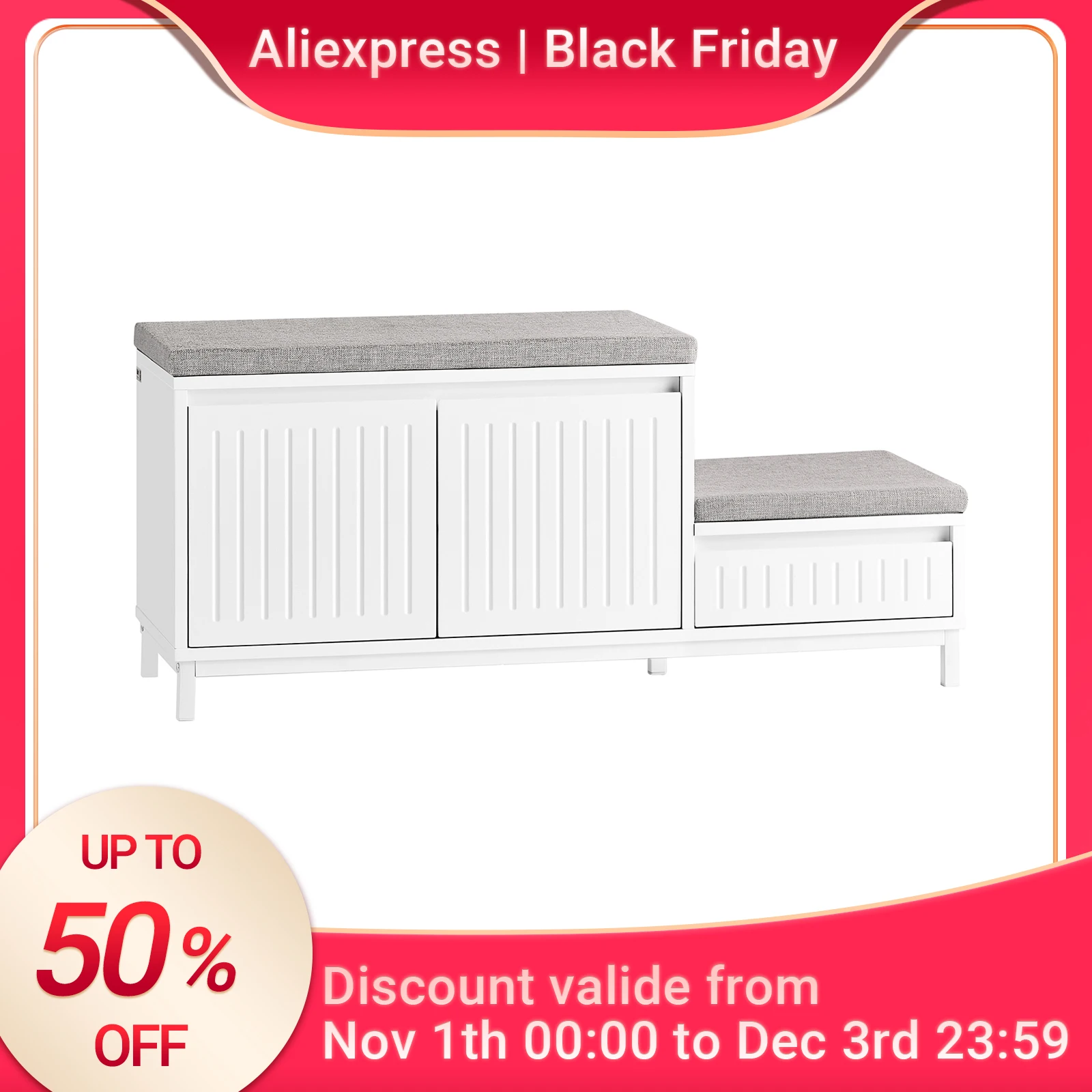 SoBuy FSR172-W Schuhbank mit Sitzfläche Schuhregal Schuhbank mit Stauraum Belastbar bis 181kg für Flur & Kinder Weiß 100x35x42