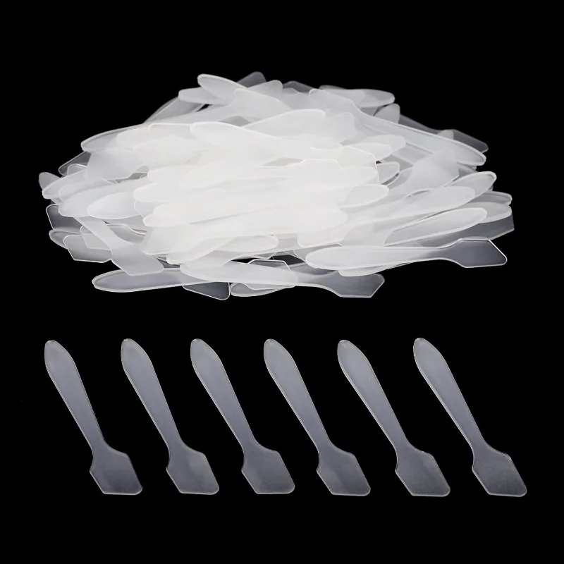 100 Stück Einweg-Gesichtscremespatel, 8 cm große Make-up-Masken-Spitzenlöffel, mattierte Kosmetikmaskenspatel Image