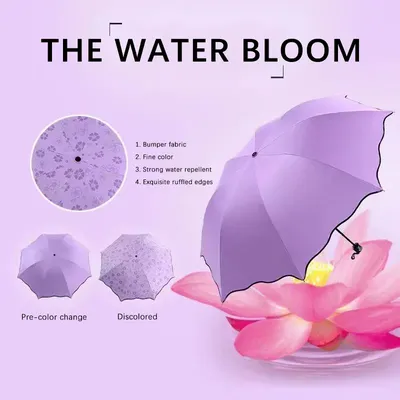 Portable Manual Folding Umbrella Flowering Umbrella in Water Black Glue Coated Light Weight UV Umbrella