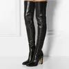 LAIGZEM Frauen Oberschenkel Hohe Stiefel Winter Seitlichem Reißverschluss Chunky Heels Party Casual Stiefel Über Knie Schuhe Frau Botine Große Größe 45 46 52