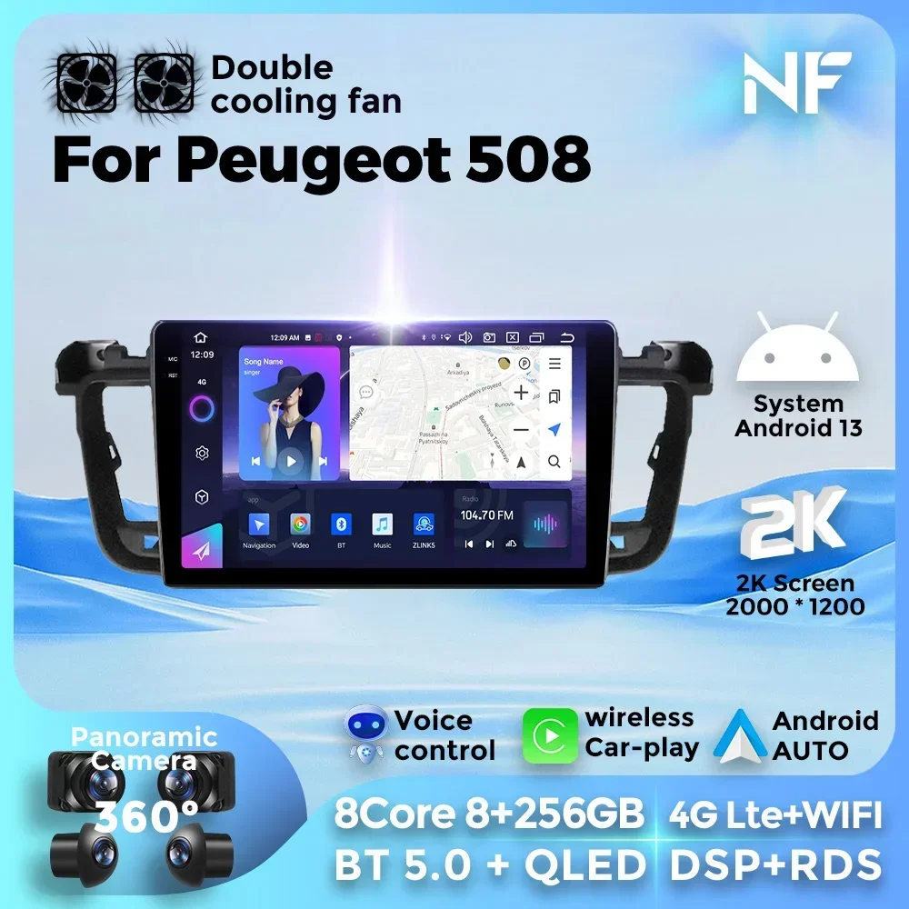 Drahtlose Carplay Android Auto Auto Radio für Peugeot 508 2011-2018 GPS Navigation 2Din DVD Multimedia Video Player 7862 Dual Fan