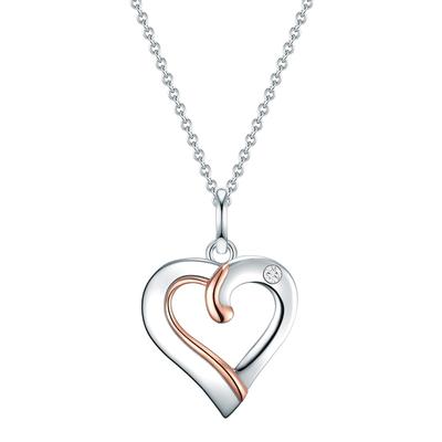 Lulu & Jane - Diamant-Kette Herz aus Sterling Silber in Silber/Roségold mit Diamant Ketten 1 ct Damen (54.99 € / 1 ct) Image