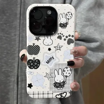 Miffy phone case couple cartoon retro kawaii frosted iPhone 16promax-14 phone case girl glossy wear-resistant phone case