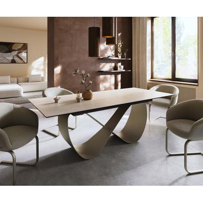 DELIFE Esstisch Edge 180-220x100 Keramik Laminam® Travertino Bianco Creme-Weiß Infinity Metall Effektfinish Titan ausziehbar, Esstische