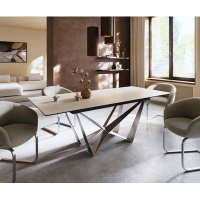 DELIFE Esstisch Edge 180-220x100 Keramik Laminam® Travertino Bianco Creme-Weiß Spider Flachstahl Edelstahl ausziehbar, Esstische Image