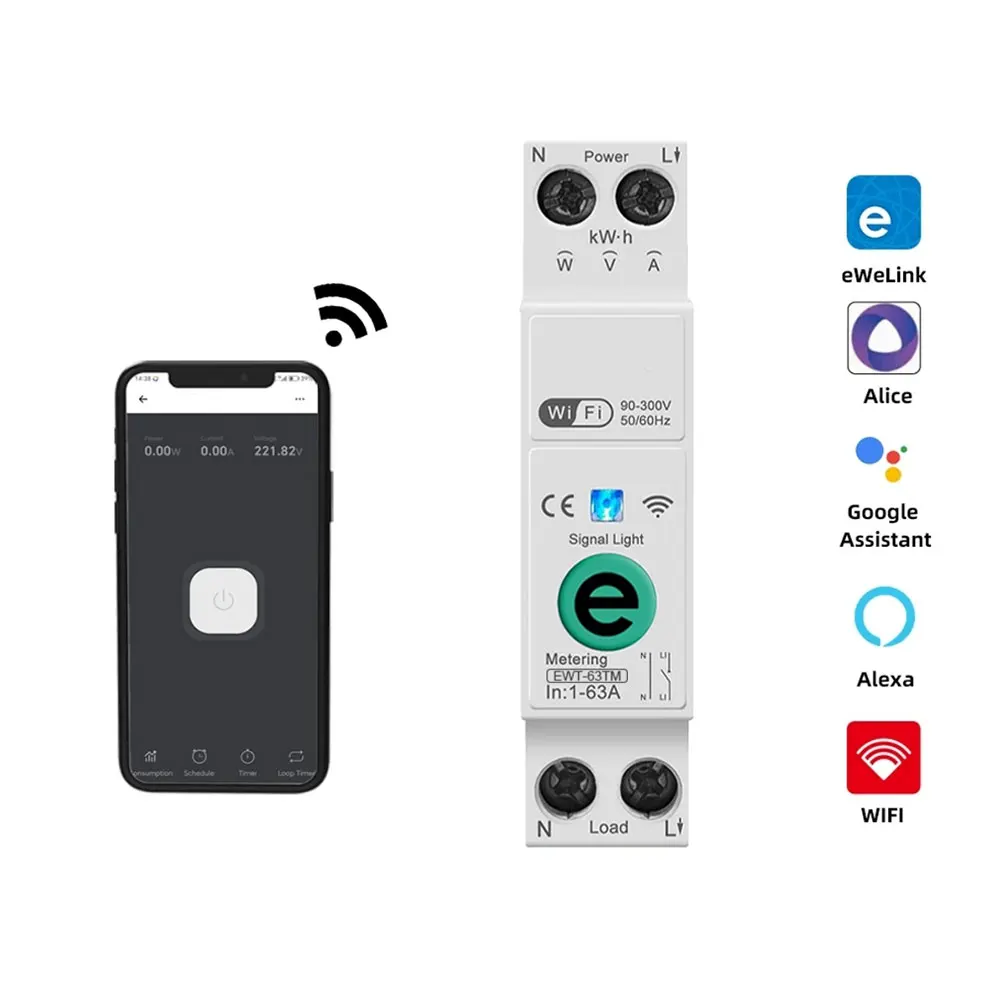 Ewelink 1P + N 63A 110V 220V WIFI Smart Switch contatore di energia kWh misurazione interruttore timer relè protezione casa intelligente