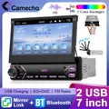 Camecho Autoradio universale 1 Din Schermo retrattile manuale da 7 pollici Lettore video multimediale per auto MP5 con 2 porte USB di tipo C