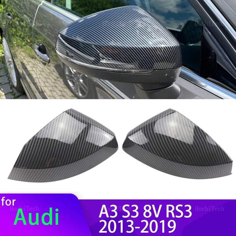 Per Audi A3 S3 8V RS3 2013-2019 Tappi di assistenza laterale Specchietto retrovisore ABS di alta qualità In fibra di carbonio Look Nero brillante Coperture laterali Cap