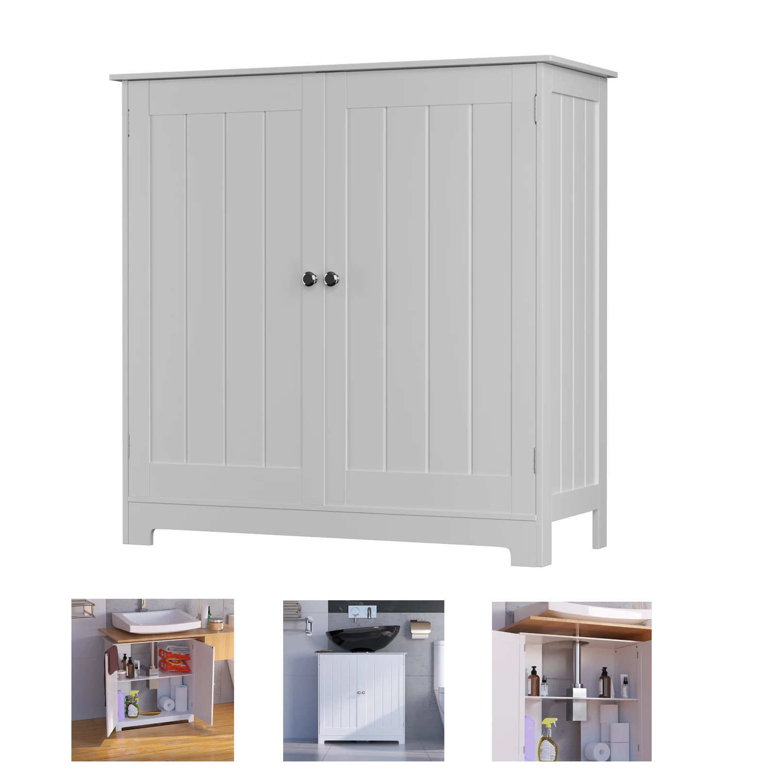 BRIEFNESS Mobiletto sottolavabo da bagno, mobiletto per lavabo da bagno, mobiletto per lavabo con ripiano regolabile, 60×60×30 cm