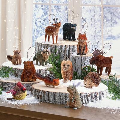 Christmas Bottle Brush Animal Ornament, Set Of Twelve - Grandin Road