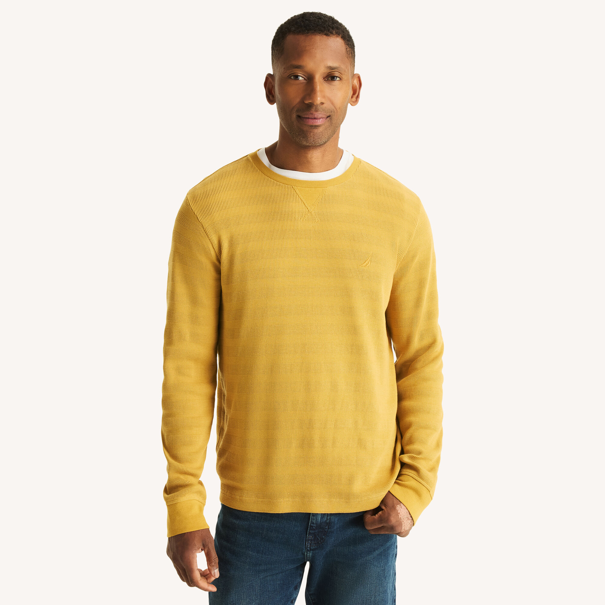 Nautica Men's Waffle Knit Crewneck Sweatshirt 231 (Camel), 3XL