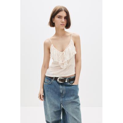 Asymmetric Strappy Top With Ruffle