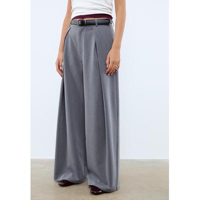 Stradivarius Maxi darted trousers with belt Dark grey 10