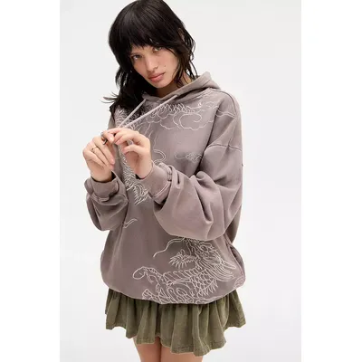 Ed Hardy Battle Embroidered Hoodie - Brown M at Urban Outfitters
