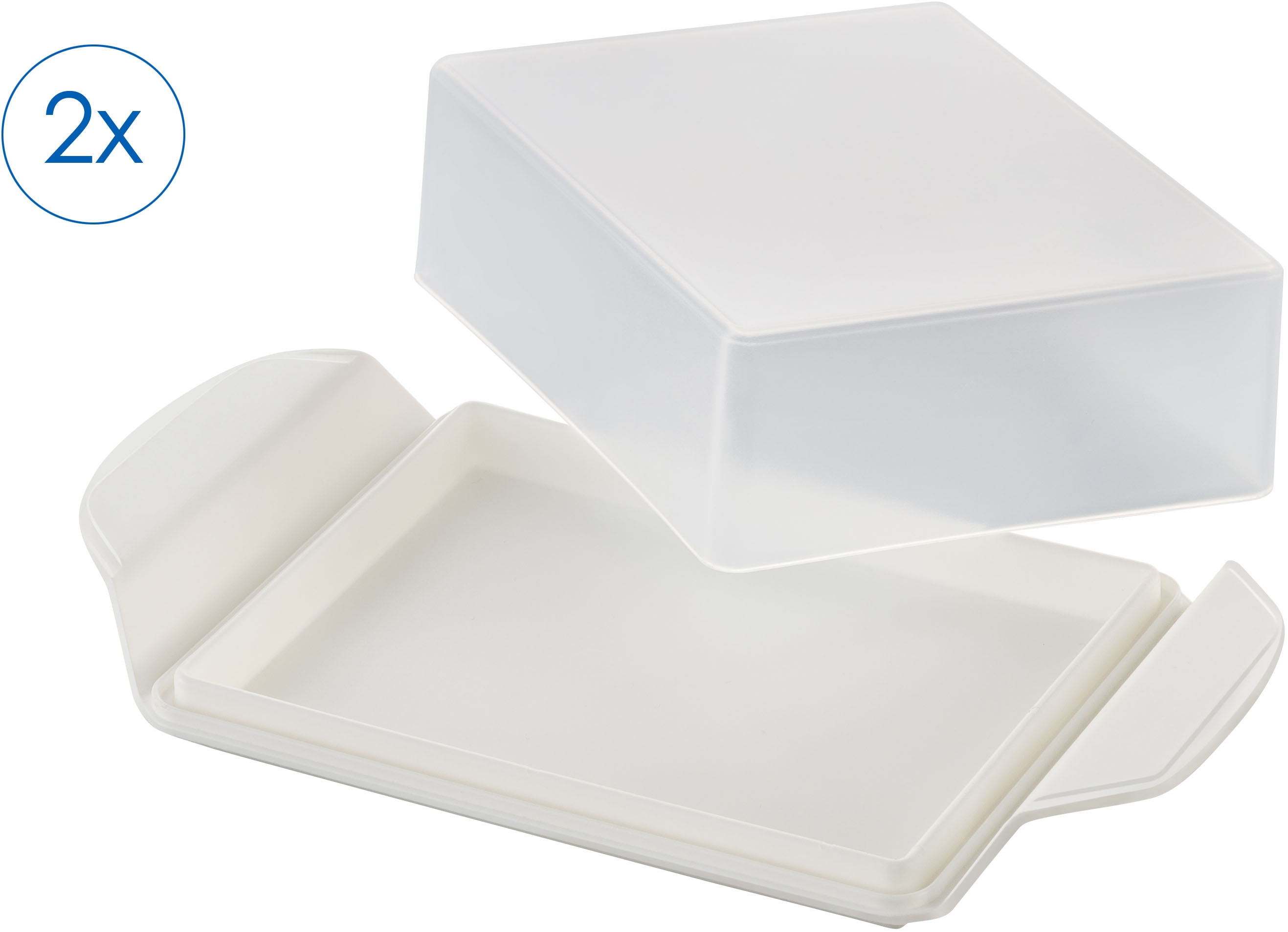 Butterdose RUCO "mit Deckel, 2er Set", weiß, transparent, B:9,5cm H:4,5cm L:17cm, Kunststoff, Lebensmittelaufbewahrungsbehälter, Butterglocke 250 g, Made in Germany