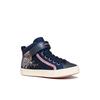 Sneaker GEOX "J KALISPERA GIRL", Kinder, Gr. 25, blau (navy, rosa), Synthetik, Textil, Glitzer, metallic, modisch, Schuhe, Schnürboots, Glitzerschuh mit Gummizug, Größenschablone zum Download