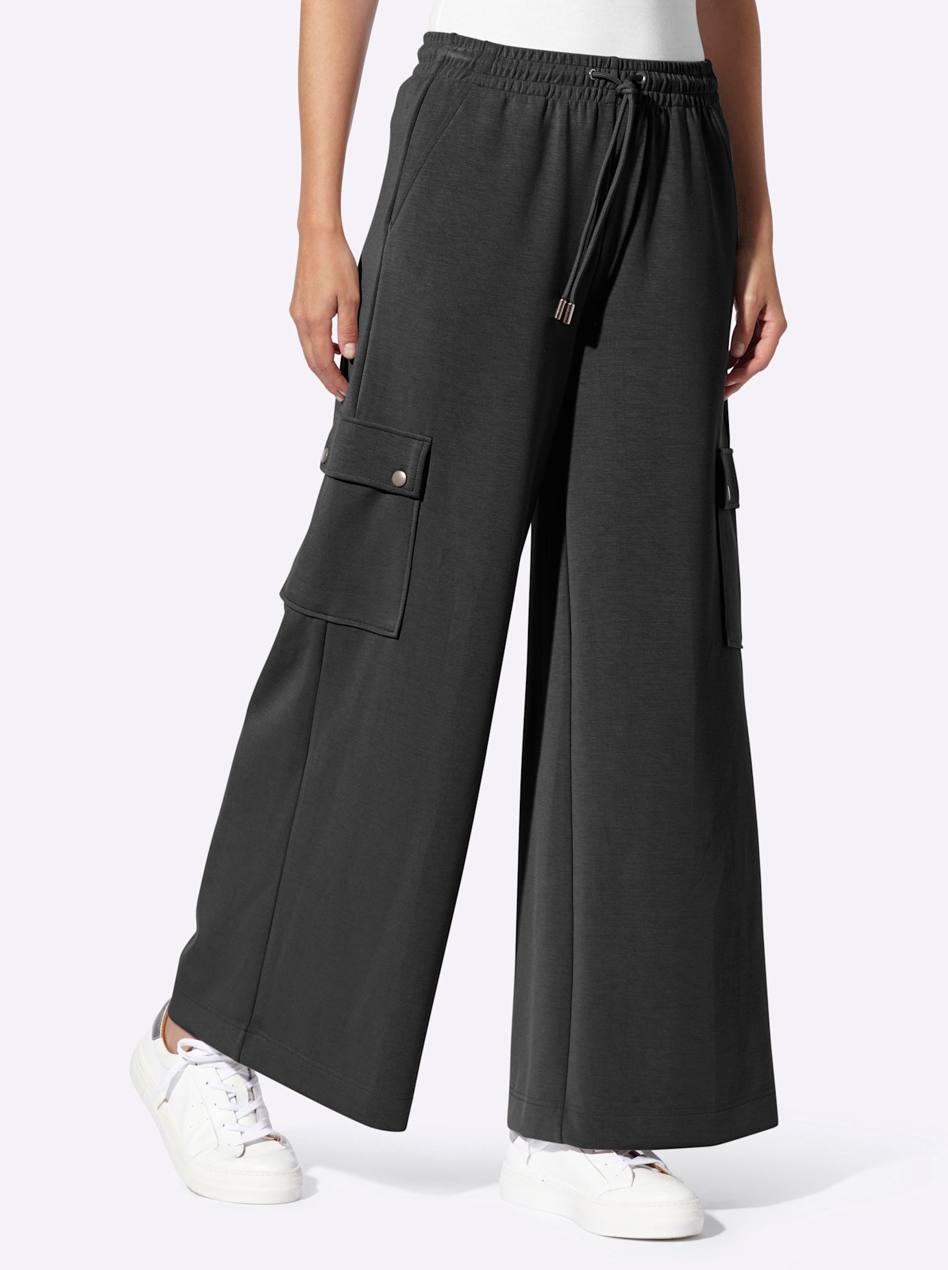 Jerseyhose HEINE, Damen, Gr. 46, Normalgrößen, schwarz, 50% Modal, 44% Polyester, 6% Elasthan, unifarben, Hosen Jerseyhose