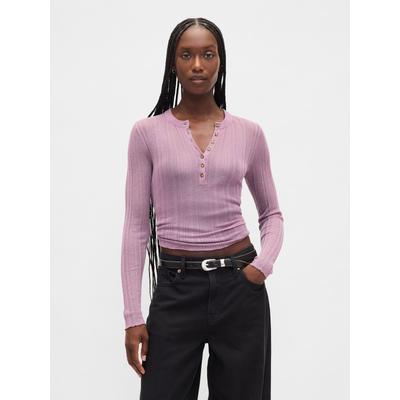 Gap Pink Long Sleeve Sheer Rib Henley Top