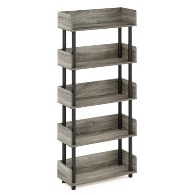 5 Tiers Wood Household Shelving Unit in French Oak/Black (23.62 in. W x 52.6 in. H x 9.21 in. D) - 23.62