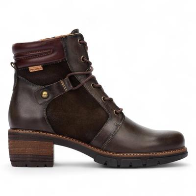 Pikolinos Damen-Stiefeletten aus waldbraunem Leder mit Reißverschluss und Schnürung - San Sebastián Image