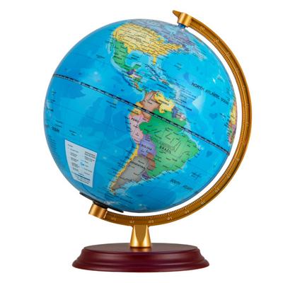 Costway 8 Inch Illuminated World Globe Night Light up Globe Lamp with Wooden Stand and HD Map-Blue