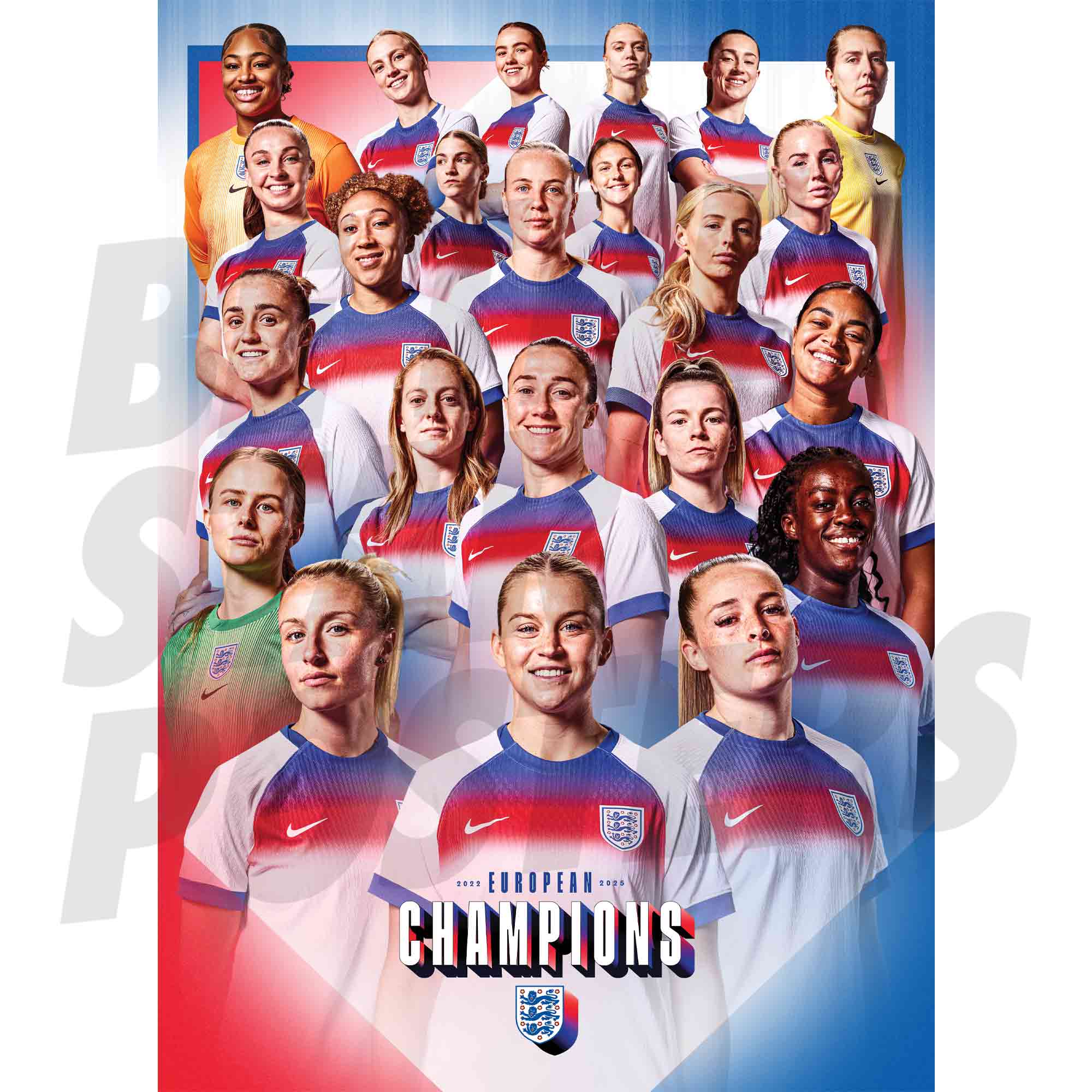 England Lionesses Europameisterinnen 2025 Spielermontage A2 Poster Image