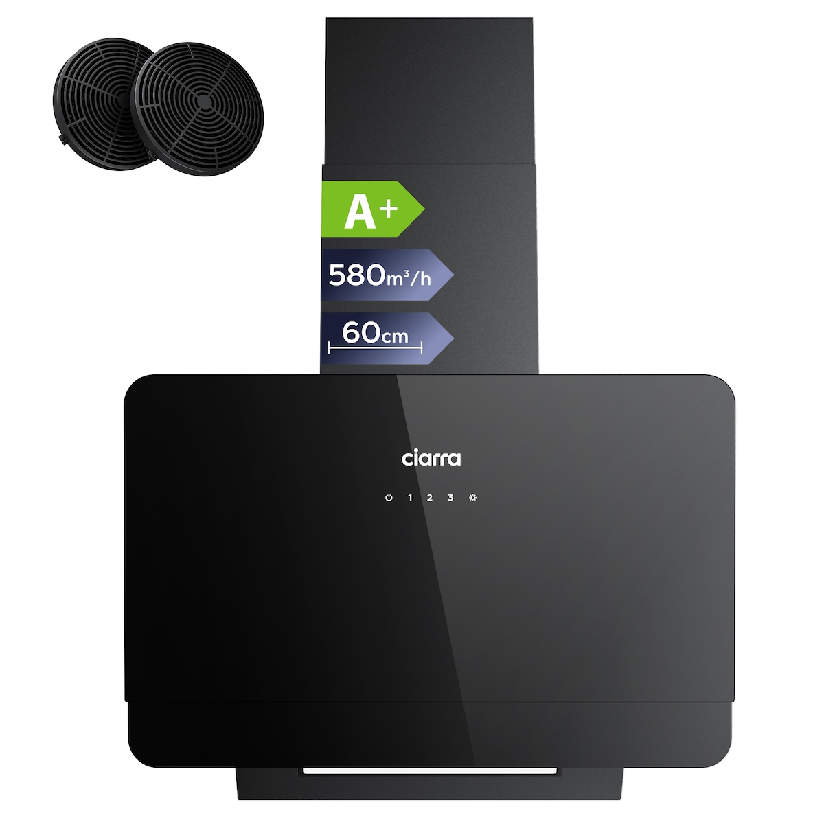 CIARRA Kopffreihaube, Schräge Dunstabzugshaube, A+ Max. 580m³/h 60cm 3 Stufen, Umluft & Abluft VM6765CB Image
