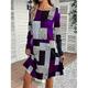 Per donna Mini Abito Tubino Abito a trapezio Abito aderente e svasato Festa Casual Boho Feste Ospite di nozze Quotidiano Vestibilità regolare Grafico Geometrico Plaid Manica Lunga Girocollo Blu Viola