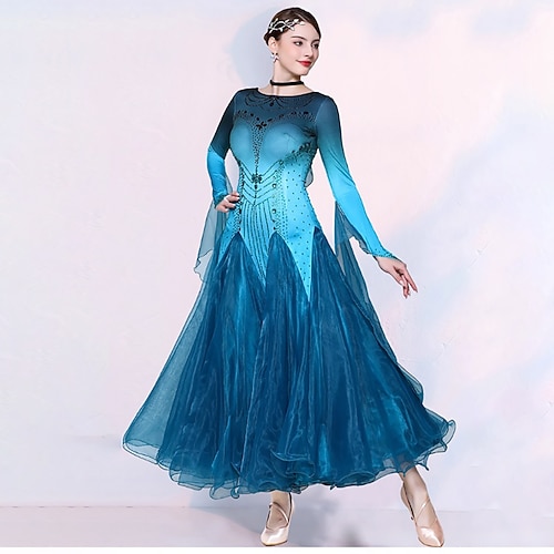 abito da ballo da sala, abiti da competizione di danza moderna per donna, abiti a maniche lunghe, costumi da ballo per valzer