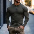 Per uomo Maglietta Manica Lunga Collo alla coreana Tutte le stagioni Tinta unica Tradizionale / Vintage Casual Con zip All'aperto Casa Sport Outdoor Verde scuro Maglietta Top per Uomo