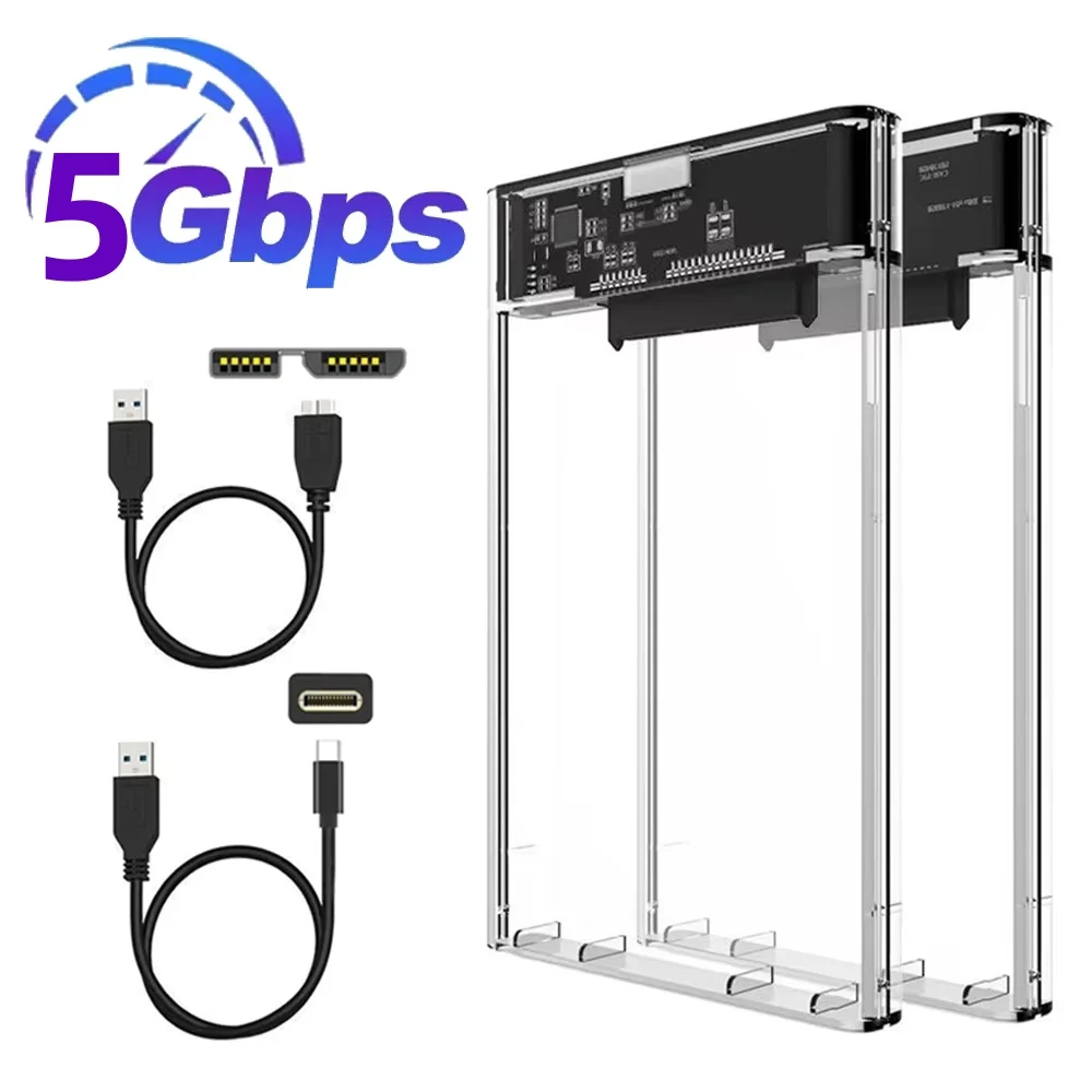 Transparentes externes Festplattengehäuse, 2,5 Zoll HDD SSD-Gehäuse, Micro-B auf USB 3.1 4 TB Laufwerksgehäuse, kompatibel mit UASP SATA III Laptop Image