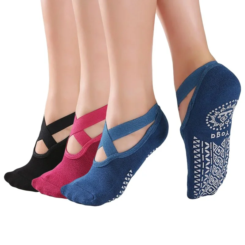 3Pairs/1 paar Frauen Pilates Socken Anti-Slip Atmungsaktive Bandage Yoga Socken Knöchel Damen Ballett Tanz Sport socken für Fitness Gym Image