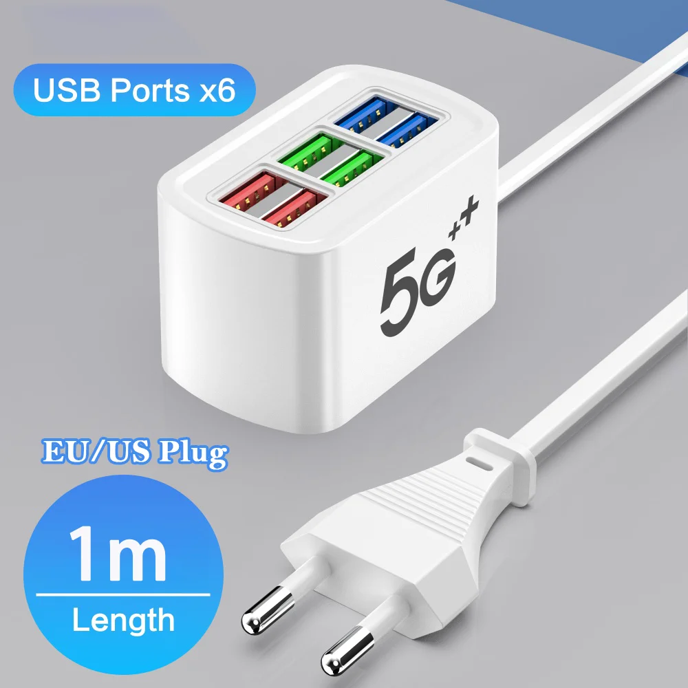 Multi 6 Ports USB Telefon Ladegerät Steckdosenleiste Universal Adapter Schnelle Schnellladekopf Buchse Wandladegerät Buchse HUB Splitter Image