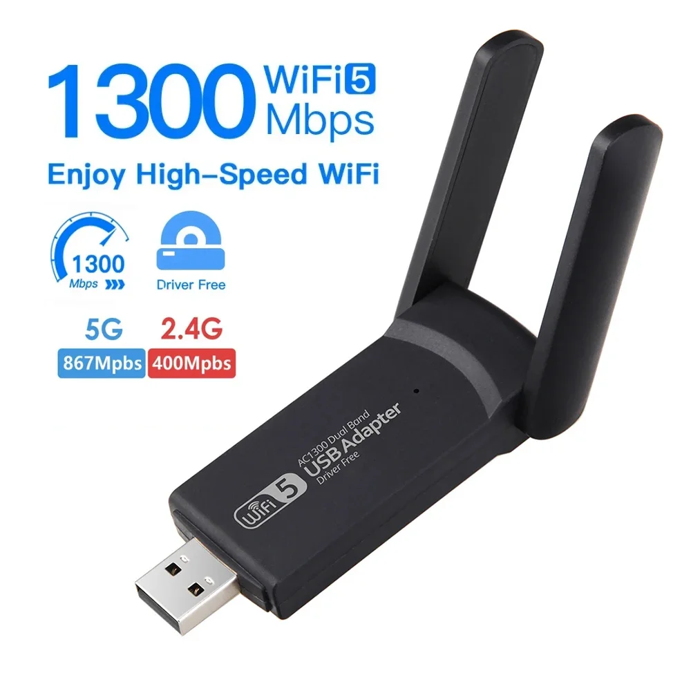1300 Mbit/s USB-WLAN-Adapter AC1300 WiFi 5 Ethernet-Netzwerkkarte Dualband 5G 2,4 G USB2.0 WLAN-Dongle für PC Laptop WLAN-Empfänger Image