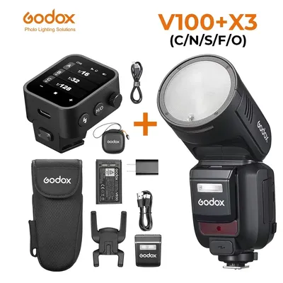 Godox V100 V100C V100N V100S Round Head Camera Flash Wireless Transmission Speedlite Flash for Canon Nikon Sony Fuji Olympus