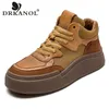 DRKANOL Mode Frauen Flache Plattform Schuhe Runde Kappe Lace-Up Echtes Leder Casual Schuhe Handgemachte Retro High Top Damen schuhe