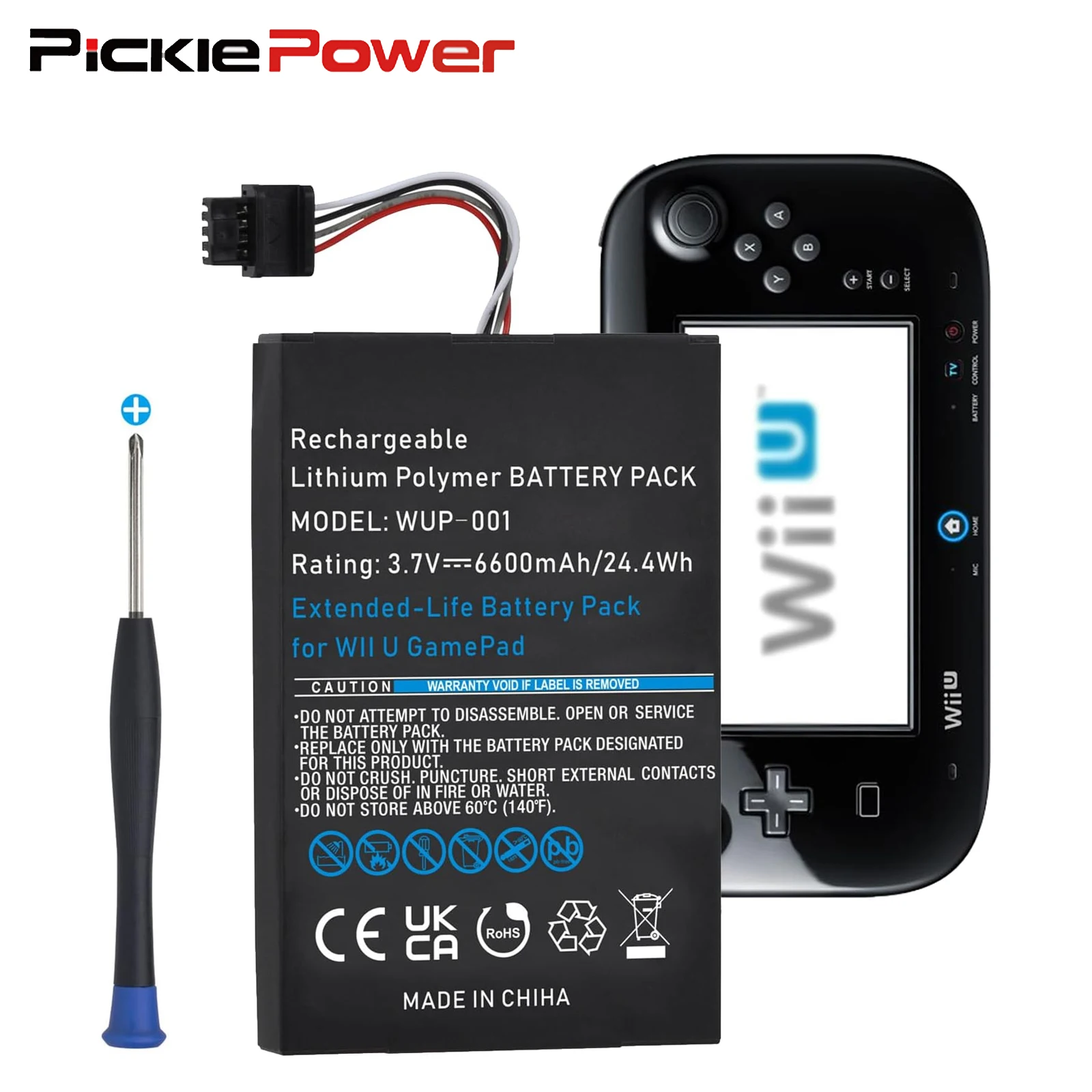 Pickle Power 6600 mAh Wii U Gamepad Akku Ersatz für Nintendo Wii U Gamepad WUP-010 WUP-012 Image