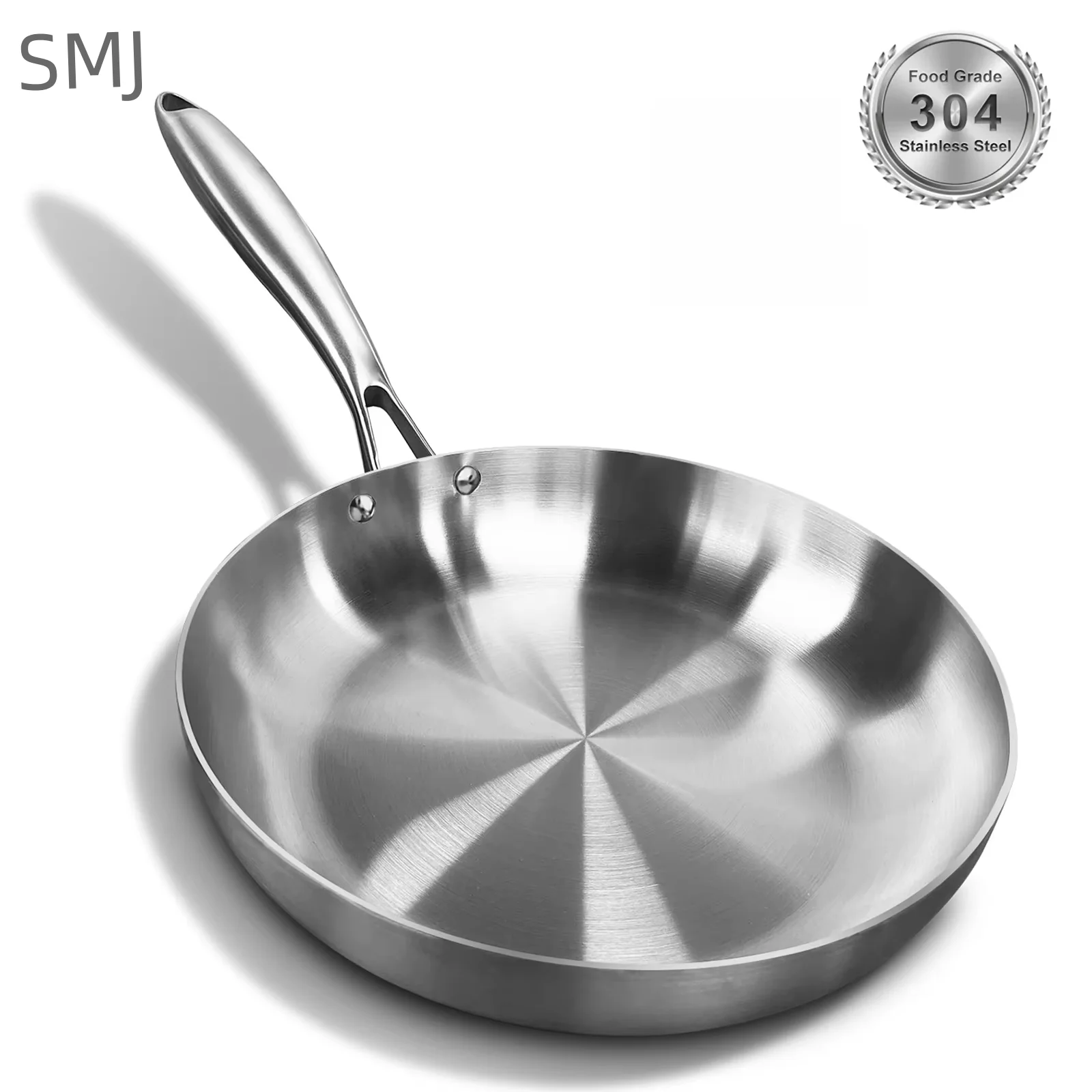 304 Stainless Steel Frying Pan, NonStick Pan Fried Steak Pot Uncoated Kitchen Cookware For Gas Stove and Induction Cooker